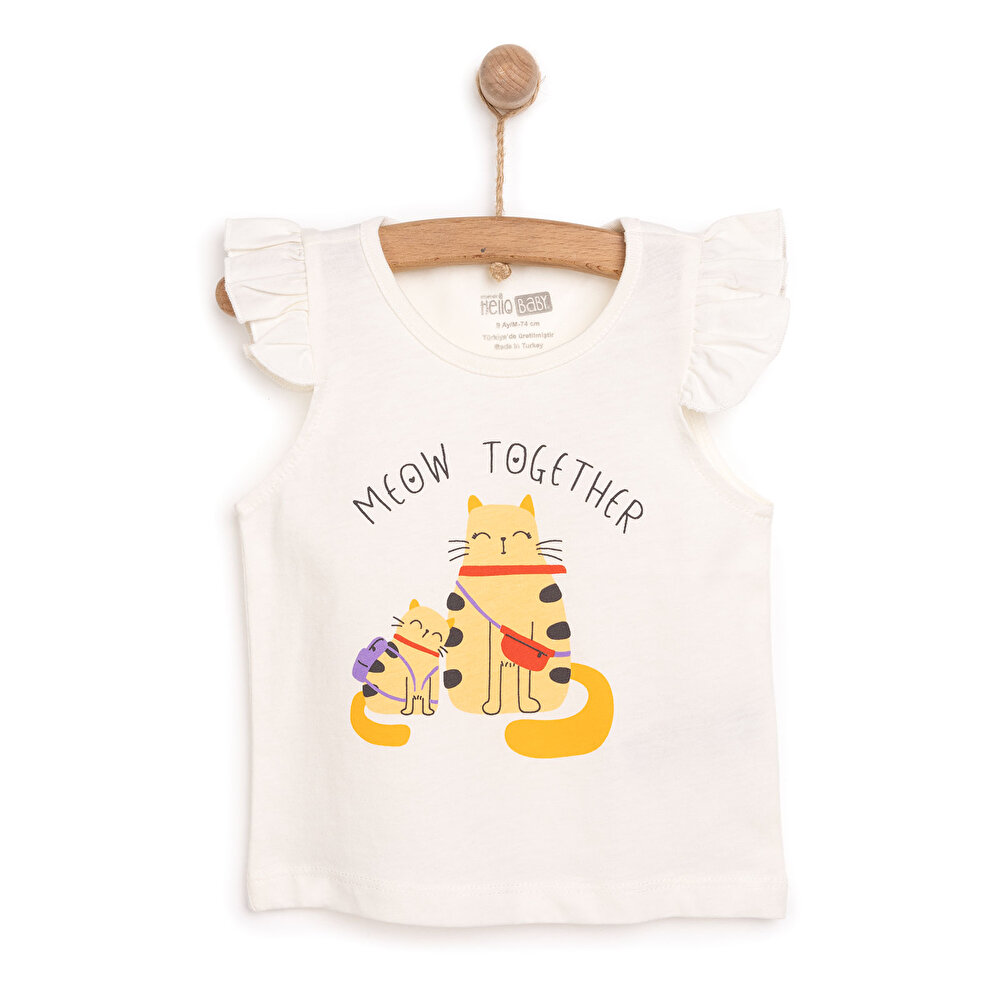 Basic Kız Kedi Baskılı Atlet T-shirt Kız Bebek