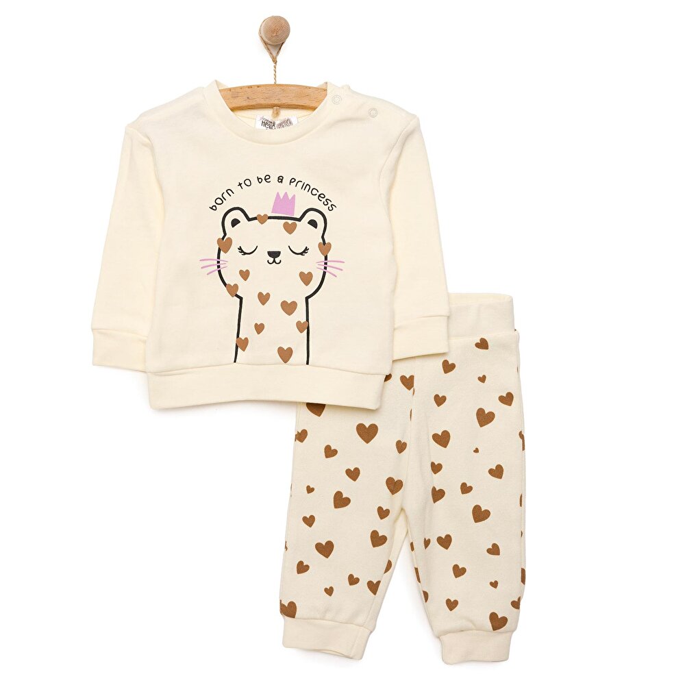 Basic Kız Kedi Baskılı Eşofman Takımı Kız Bebek