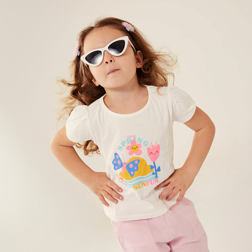 Basic Kız Kelebek Baskılı T-Shirt Kız Bebek