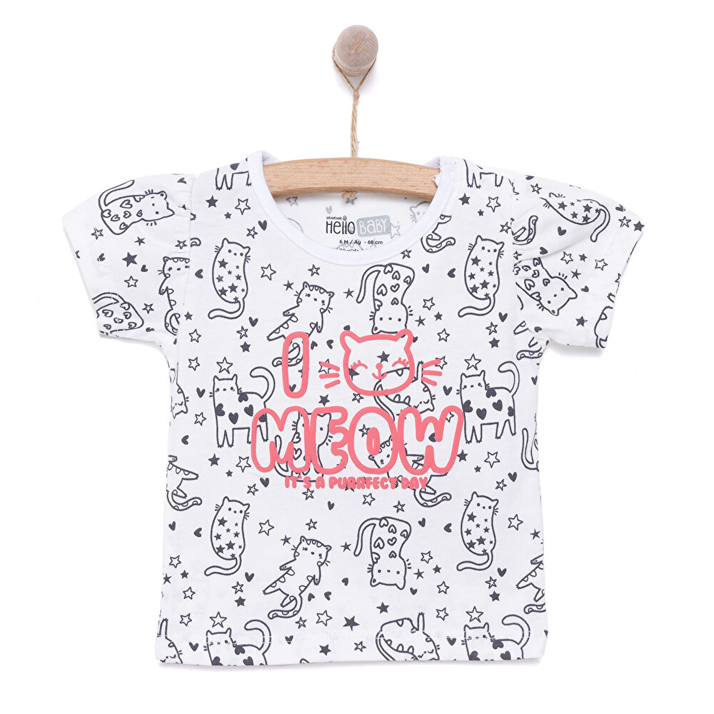 Basic Kız Meow Desenli T-Shirt Kız Bebek
