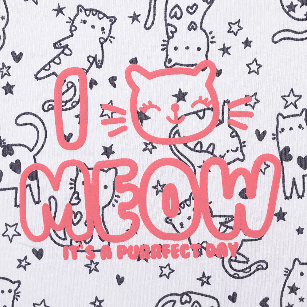 Basic Kız Meow Desenli T-Shirt Kız Bebek
