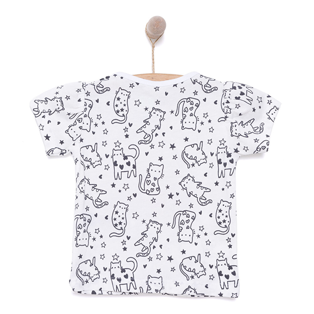 Basic Kız Meow Desenli T-Shirt Kız Bebek
