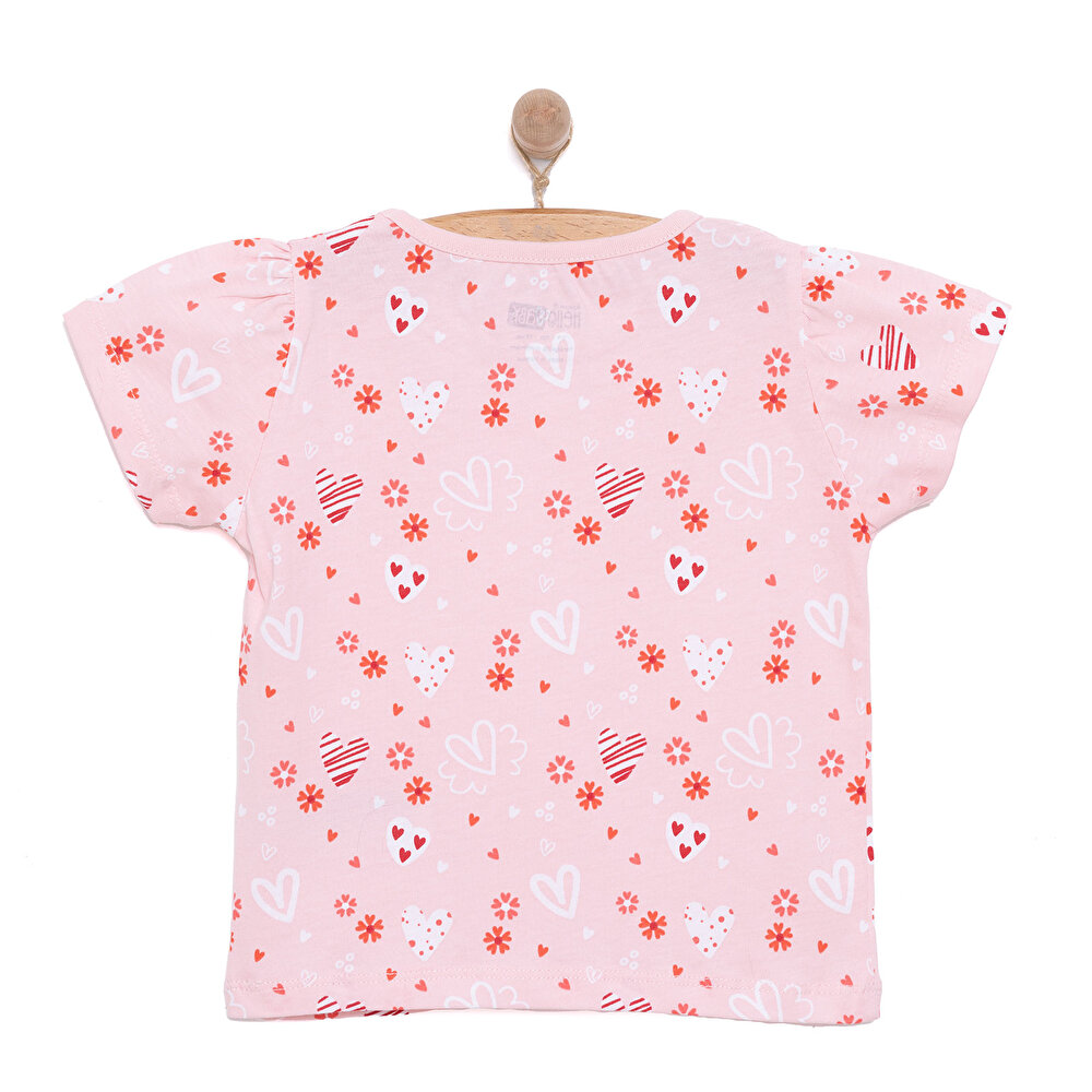 Basic Kız Meyve Yiyen Kedi Desenli T-Shirt Kız Bebek