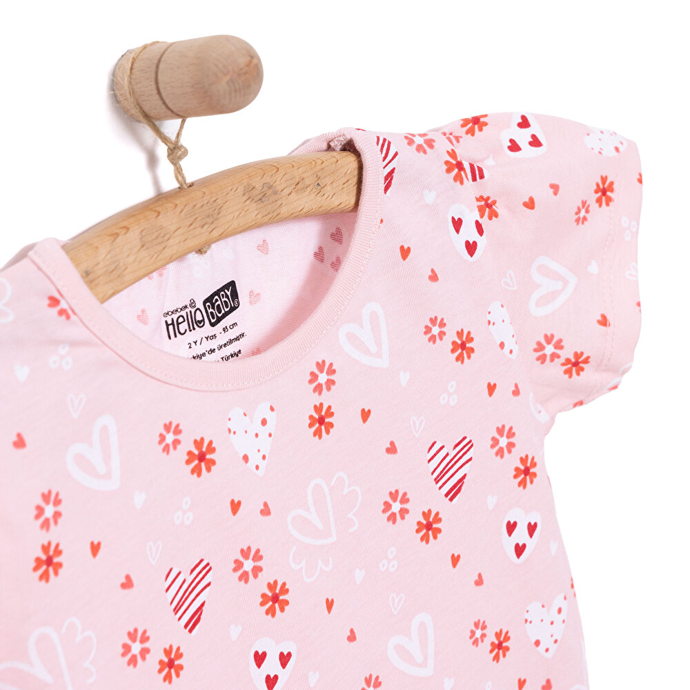 Basic Kız Meyve Yiyen Kedi Desenli T-Shirt Kız Bebek
