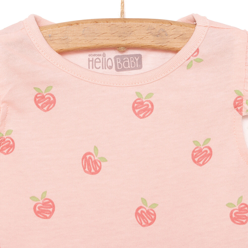 Basic Kız Şeftali Desenli Elbise Kız Bebek