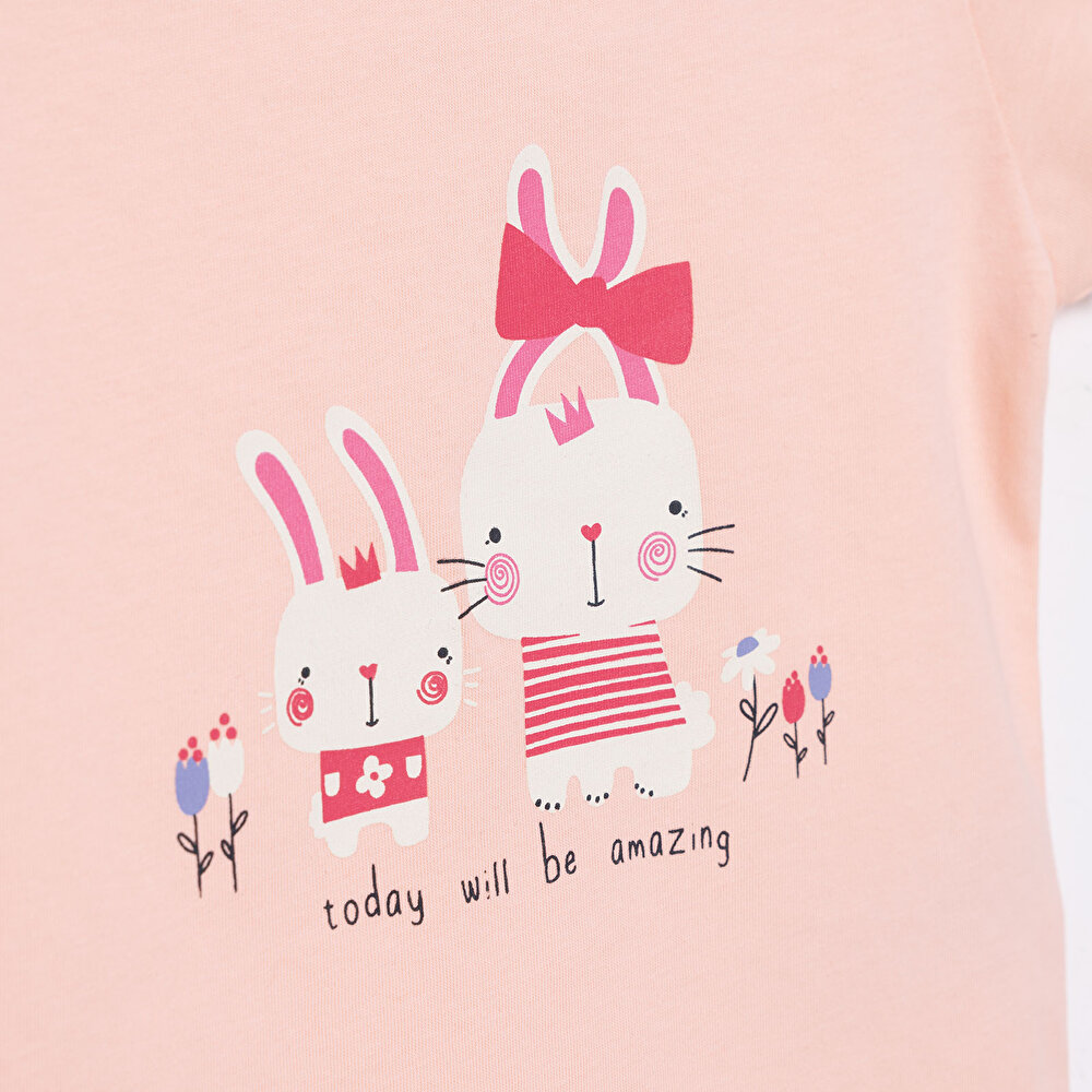 Basic Kız Tavşan Baskılı T-Shirt Kız Bebek