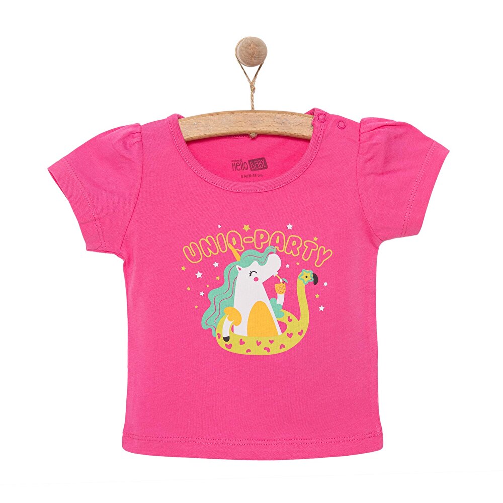 Basic Kız Unicorn Parti Baskılı T-Shirt Kız Bebek