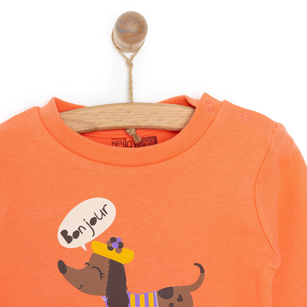 Basic Köpek Desenli İnterlok  Uzun kol Tshirt Kız Bebek