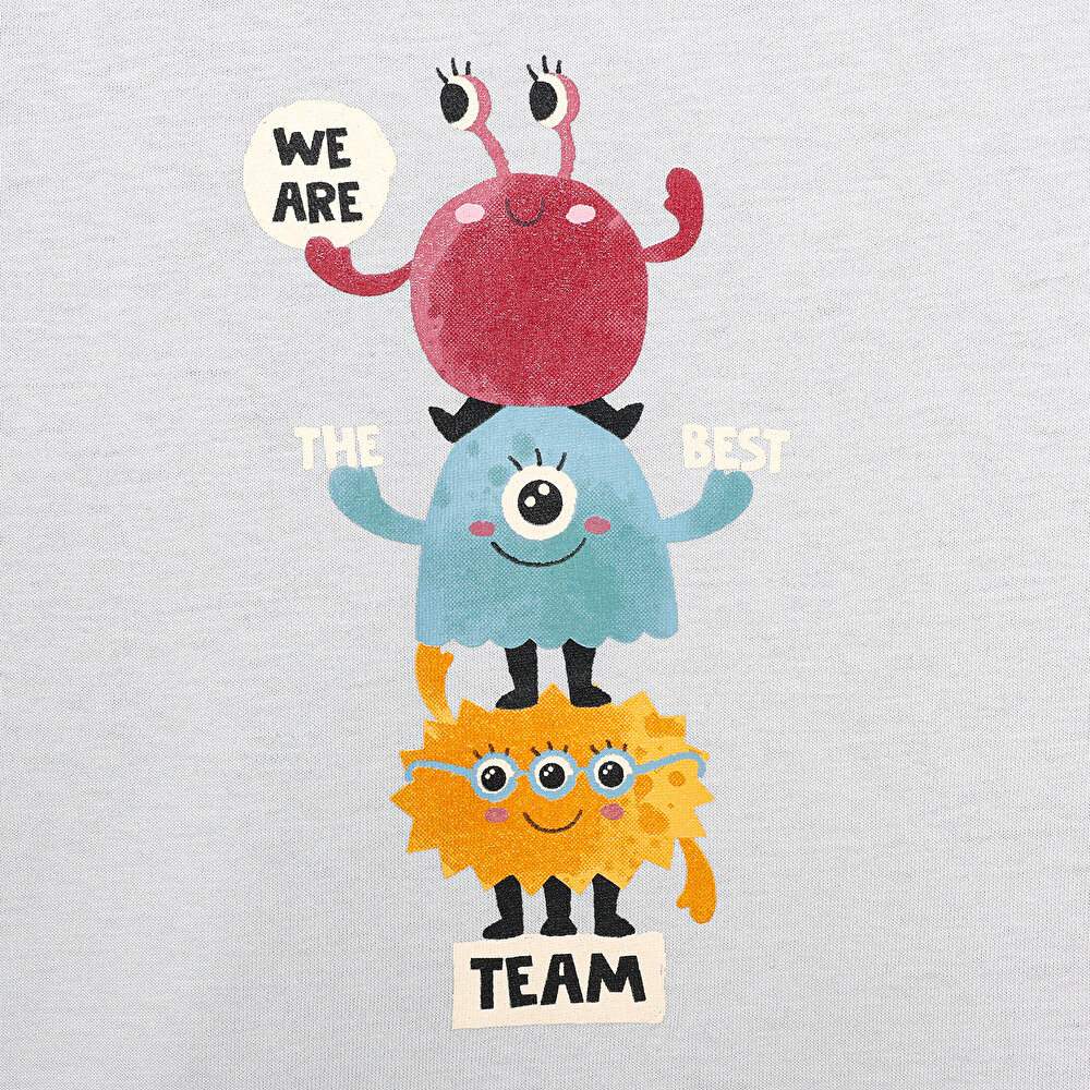 Basic Küçük Canavar Baskılı Tshirt Erkek Bebek