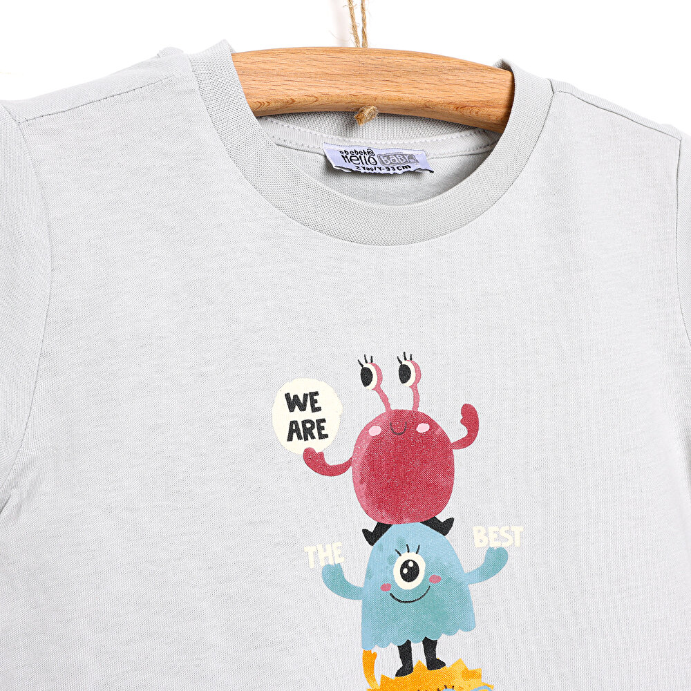 Basic Küçük Canavar Baskılı Tshirt Erkek Bebek
