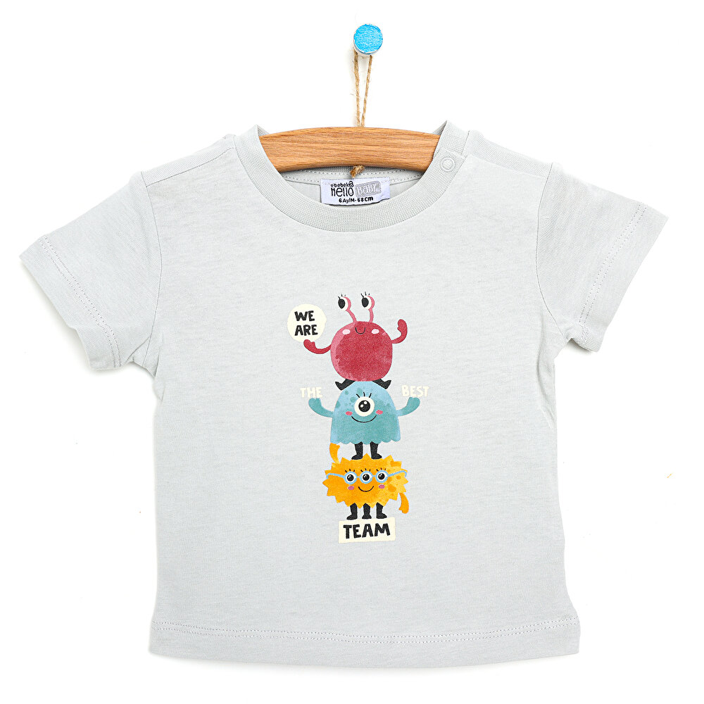 Basic Küçük Canavar Baskılı Tshirt Erkek Bebek