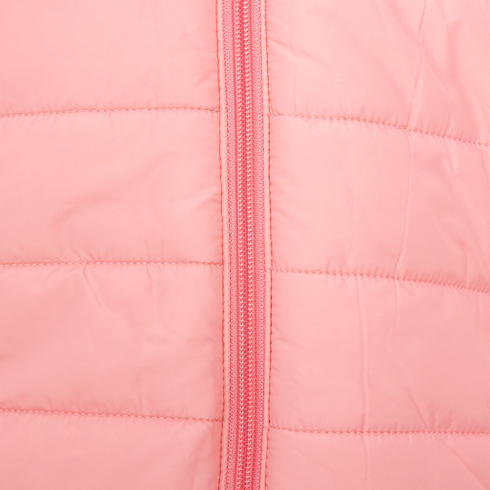 Kız Bebek Kulaklı Kapüşonlu Mont Micro Kumaş Fermuarlı Hakim Yaka Uzun Kol Açık Pembe