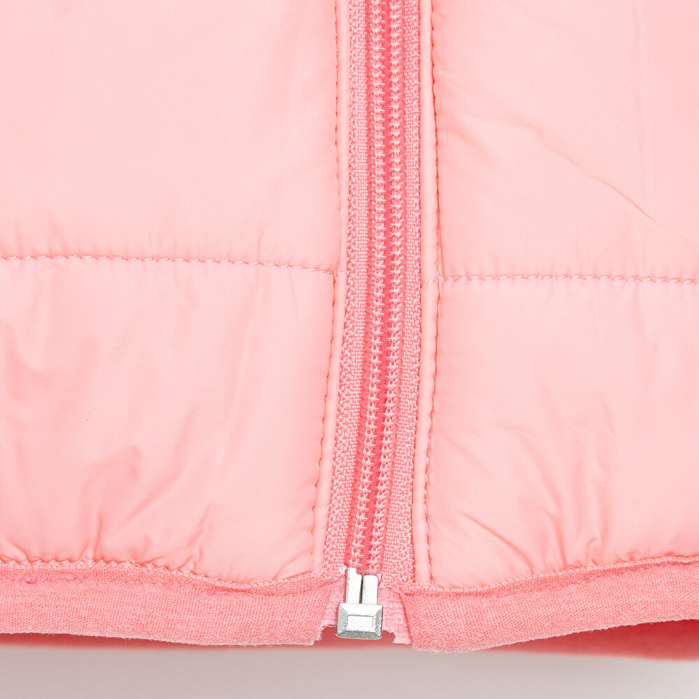 Kız Bebek Kulaklı Kapüşonlu Mont Micro Kumaş Fermuarlı Hakim Yaka Uzun Kol Açık Pembe