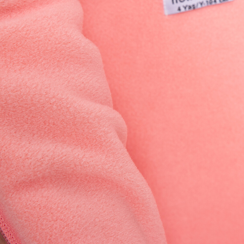 Kız Bebek Kulaklı Kapüşonlu Mont Micro Kumaş Fermuarlı Hakim Yaka Uzun Kol Açık Pembe