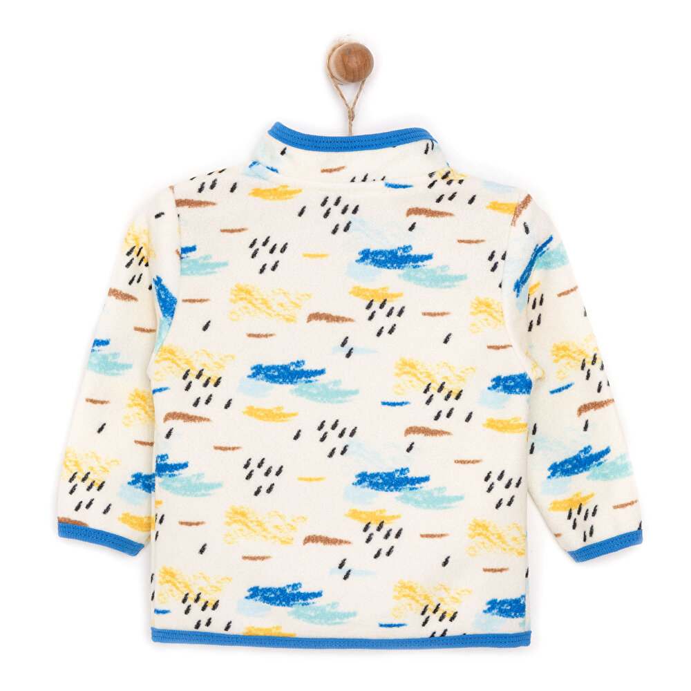 Erkek Bebek Polar Hırka Metraj Baskılı Fermuarlı Hakim Yaka Uzun Kol