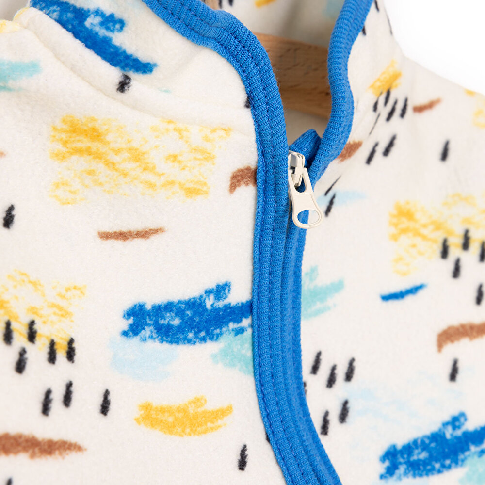 Erkek Bebek Polar Hırka Metraj Baskılı Fermuarlı Hakim Yaka Uzun Kol