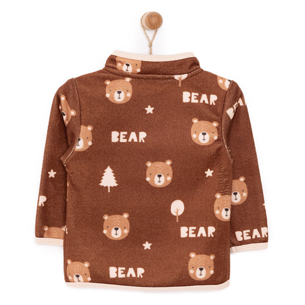 Erkek Bebek Polar Hırka Metraj Baskılı Fermuarlı Hakim Yaka Uzun Kol