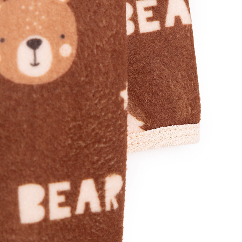 Erkek Bebek Polar Hırka Metraj Baskılı Fermuarlı Hakim Yaka Uzun Kol