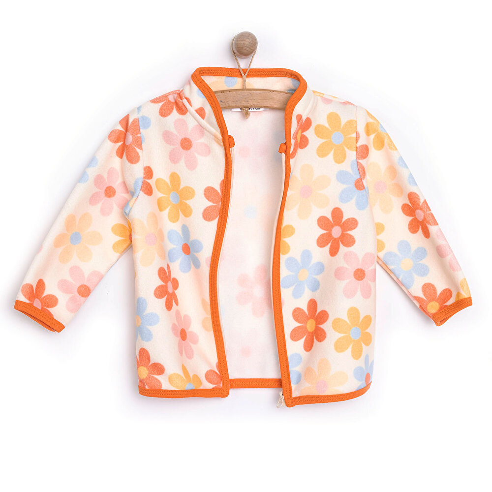 Kız Bebek Polar Hırka Fermuar Basic Hakim Yaka Uzun Kol