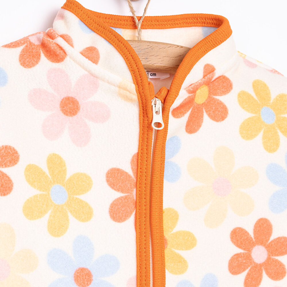 Kız Bebek Polar Hırka Fermuar Basic Hakim Yaka Uzun Kol