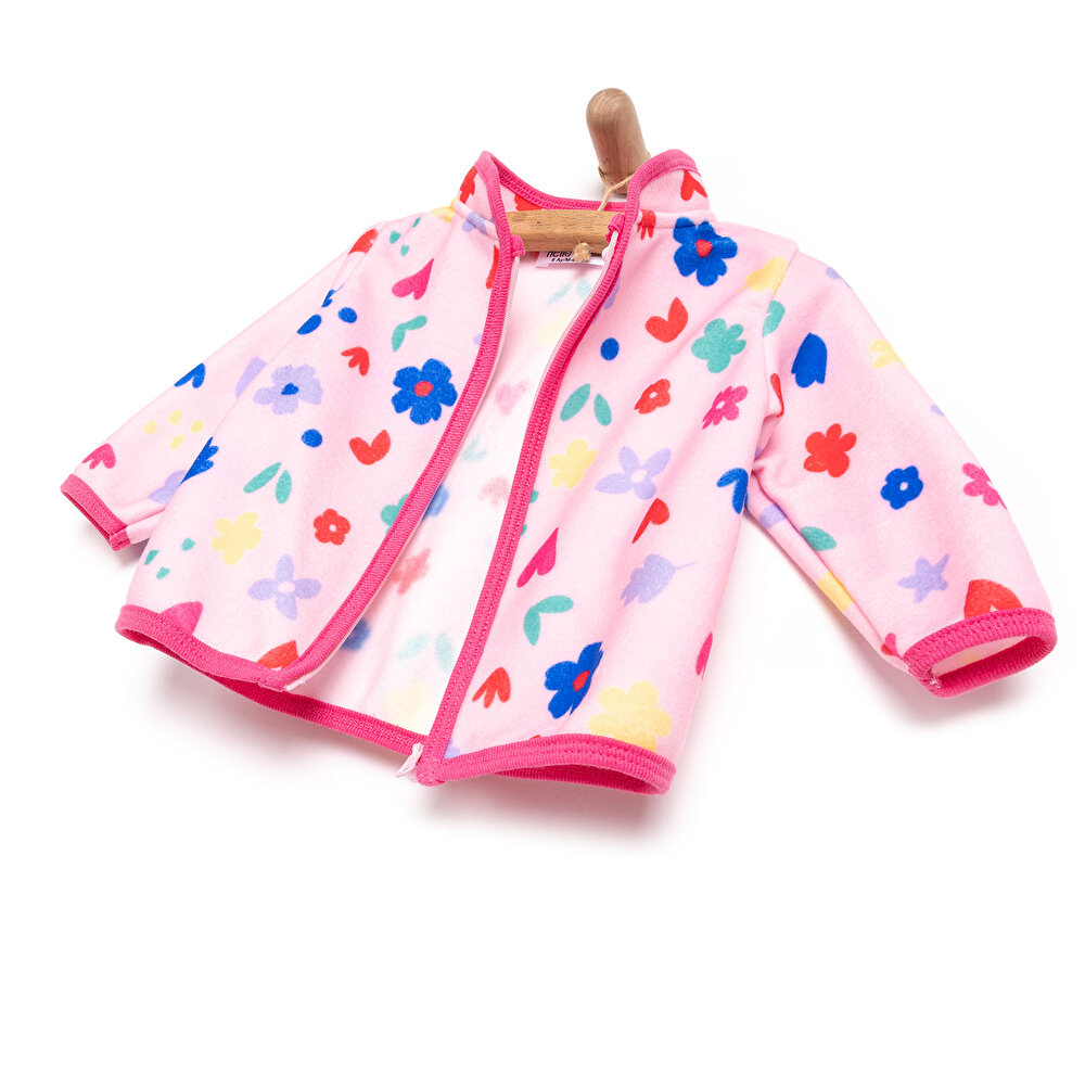 Basic Metraj Baskılı Polar Hırka Kız Bebek