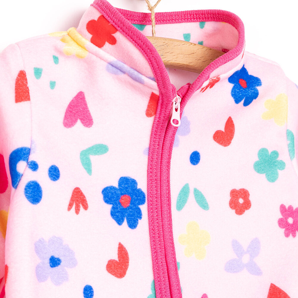 Basic Metraj Baskılı Polar Hırka Kız Bebek