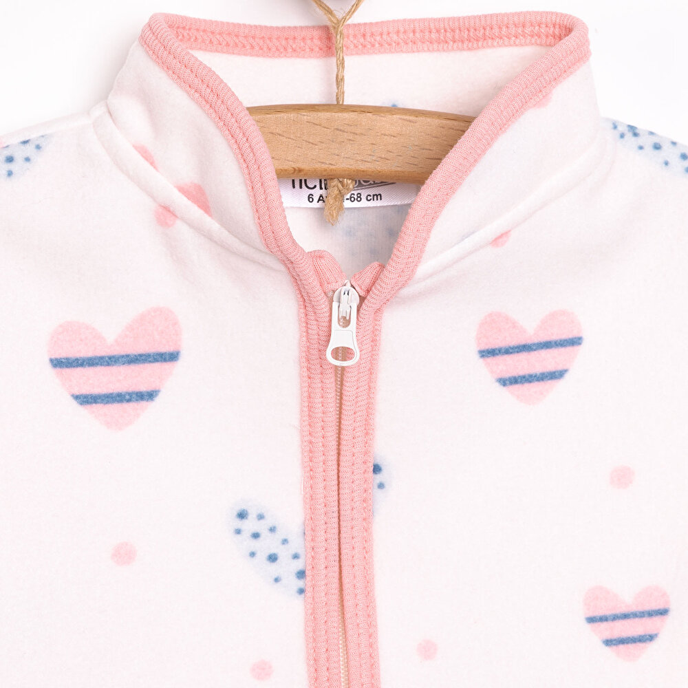 Basic Metraj Baskılı Polar Hırka Kız Bebek