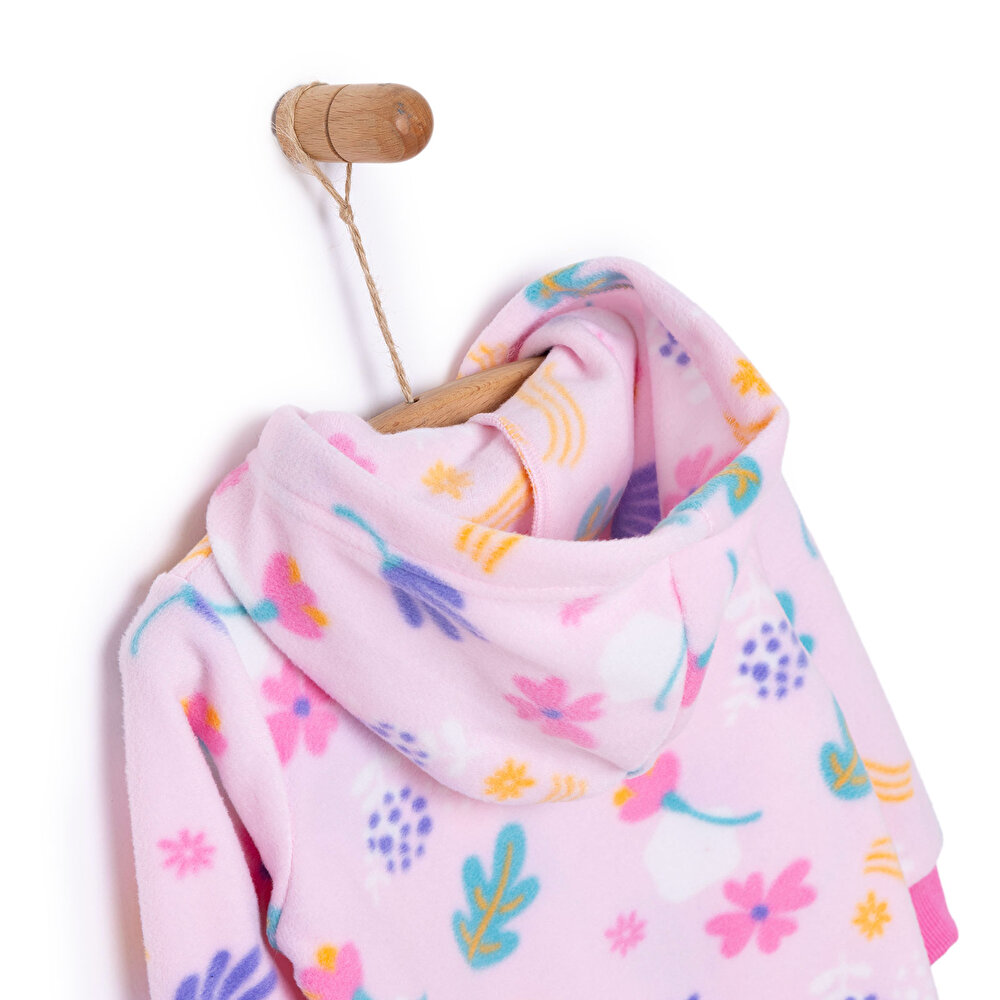 Basic Metraj Baskılı Polar Patiksiz Tulum Kız Bebek