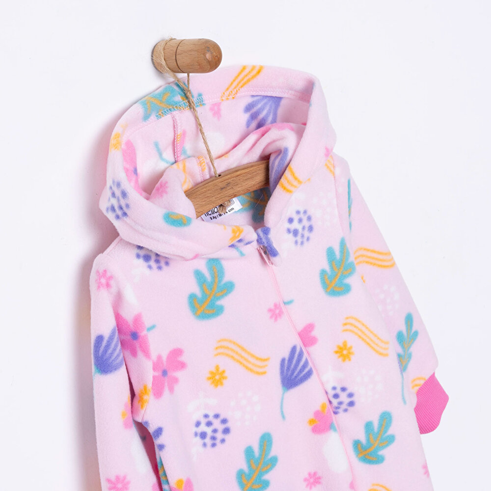 Basic Metraj Baskılı Polar Patiksiz Tulum Kız Bebek