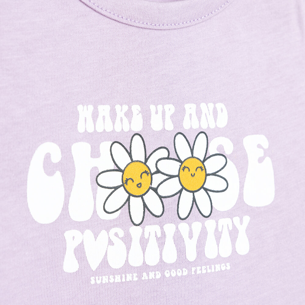 Basic Papatyalı Yazı Baskılı Tshirt Kız Bebek