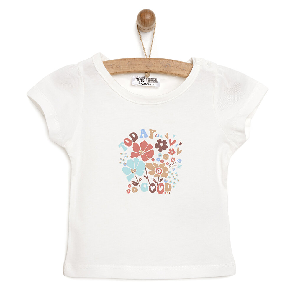 Basic Renkli Çiçek Desenli Tshirt Kız Bebek
