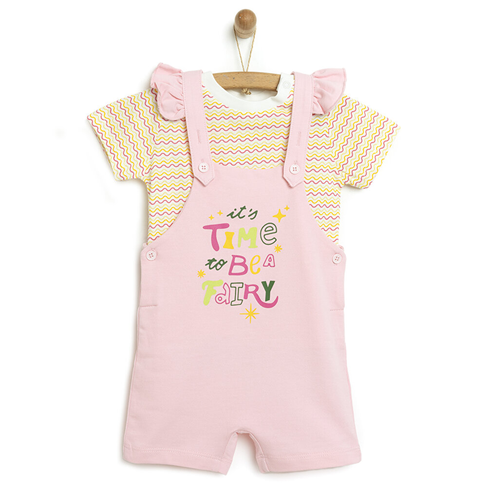 Basic Renkli Çizgili Şort Salopet-Tshirt Takım Kız Bebek