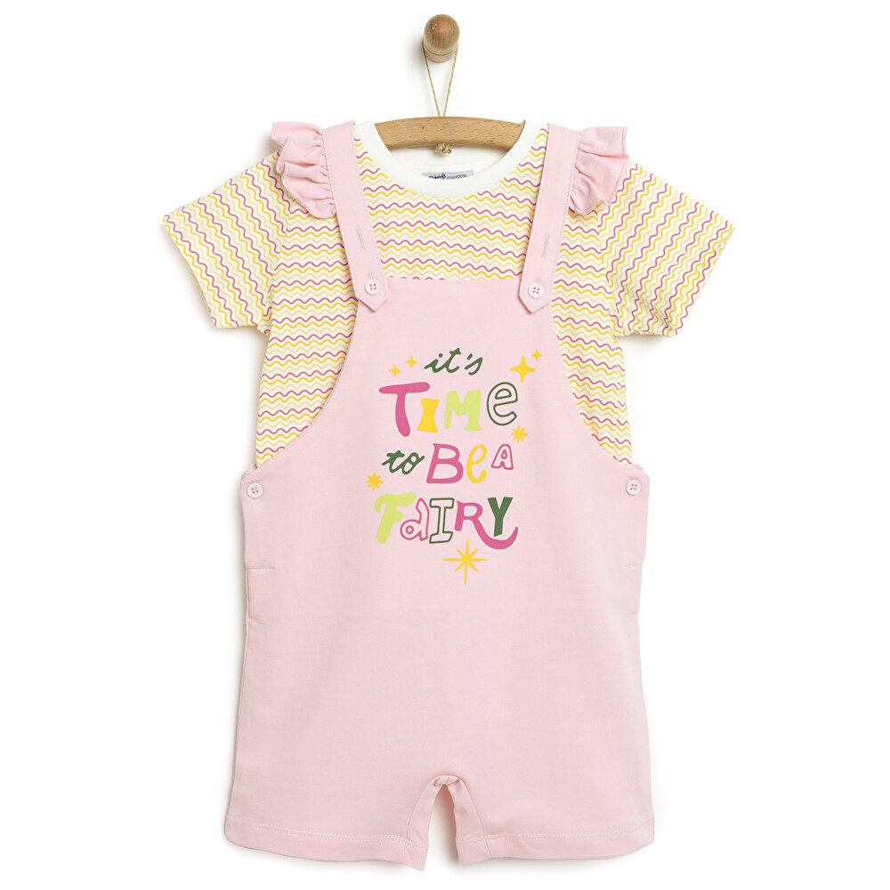 Basic Renkli Çizgili Şort Salopet-Tshirt Takım Kız Bebek