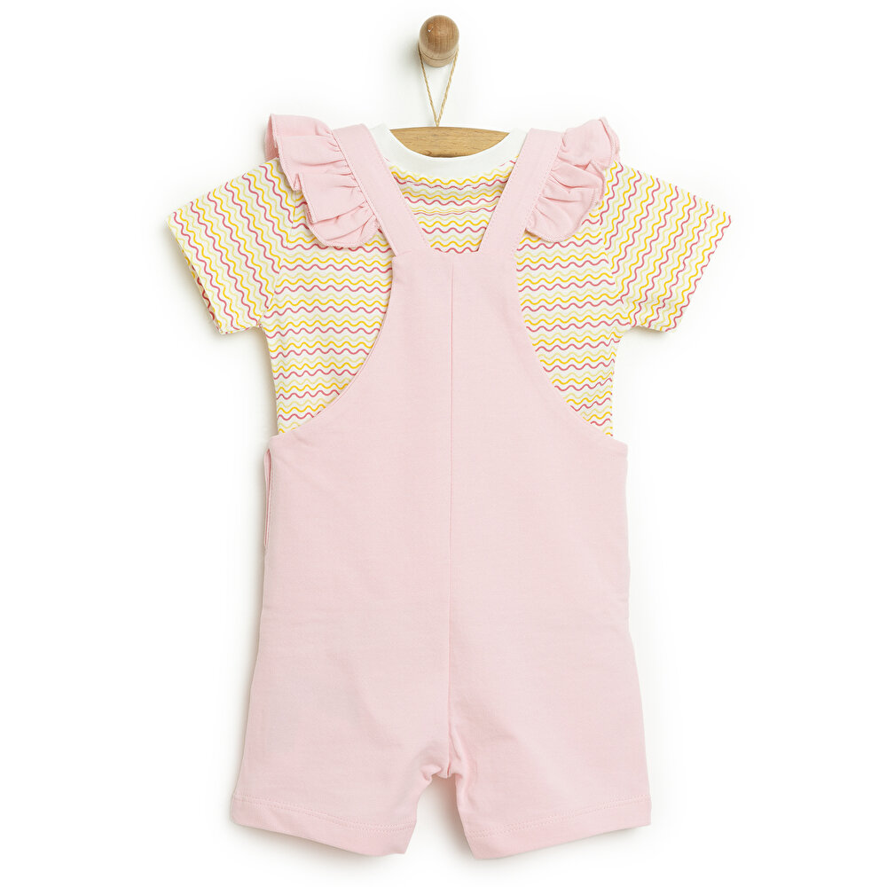 Basic Renkli Çizgili Şort Salopet-Tshirt Takım Kız Bebek