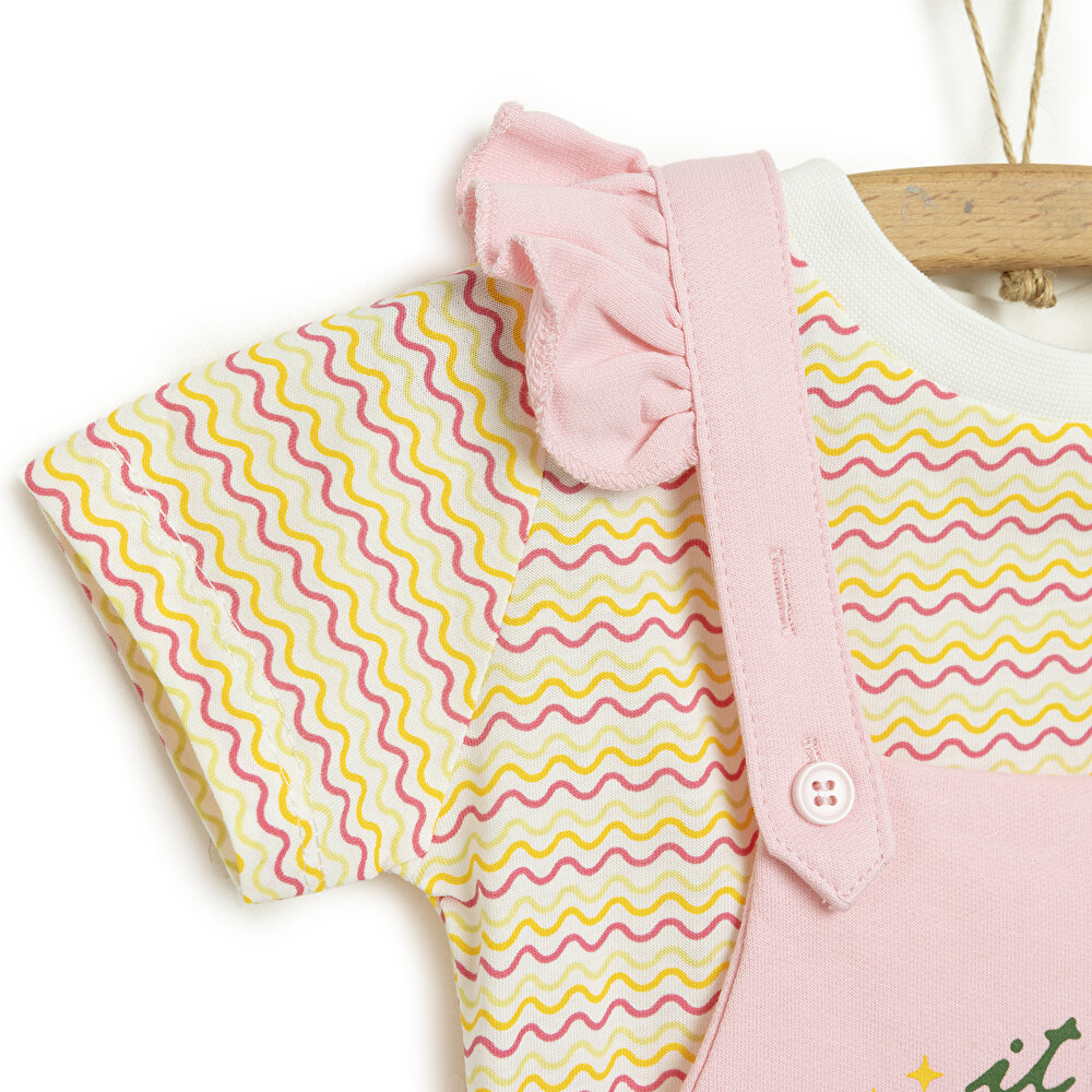 Basic Renkli Çizgili Şort Salopet-Tshirt Takım Kız Bebek