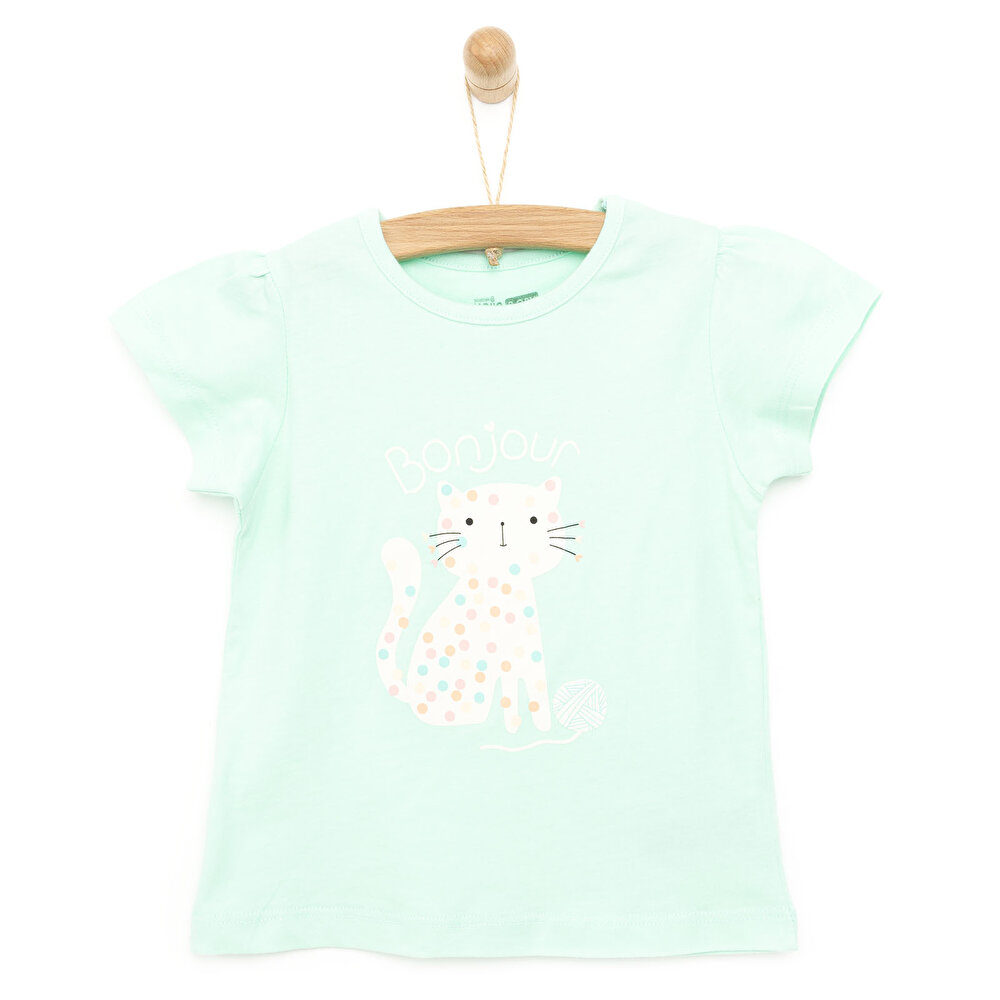 Basic Renkli Kedi Baskılı Tshirt Kız Bebek