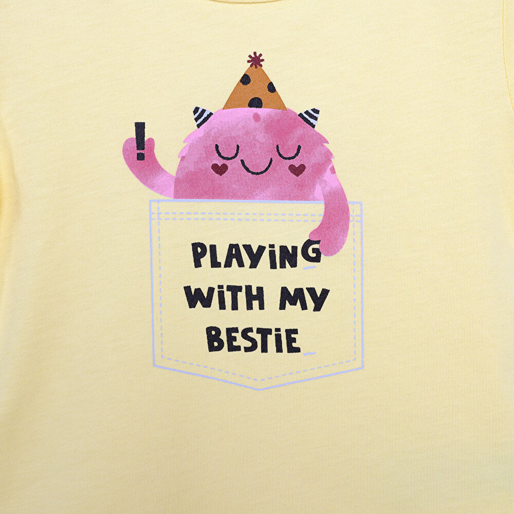 Basic Sevimli Hayvan Baskılı Tshirt Kız Bebek