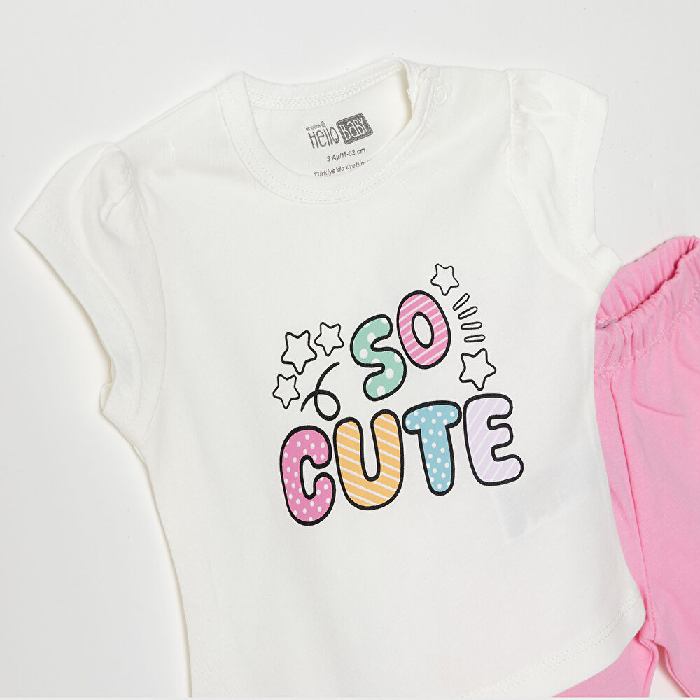 Baskılı 2 ip Yenidoğan Kız Tshirt-Şort Kız Bebek