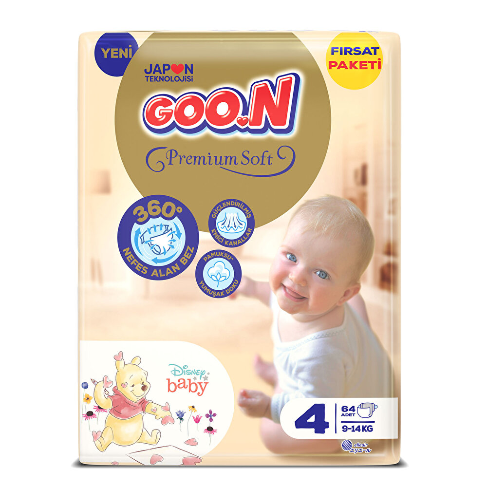 Bebek Bezi Premium Soft 4 Beden Fırsat Paketi 64 Adet 9-14 kg