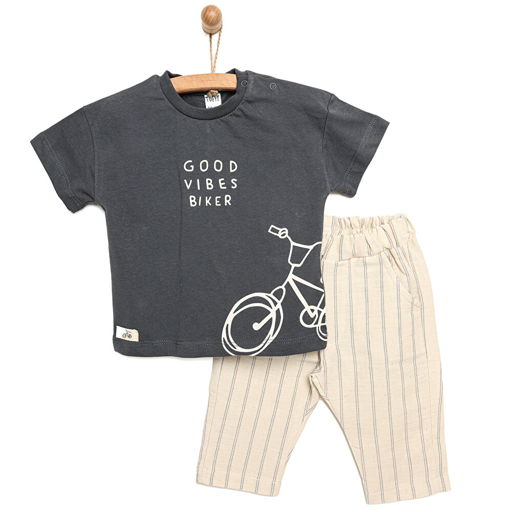 Bicycle Tshirt Çizgili Dokuma Pantolon Takım Erkek Bebek