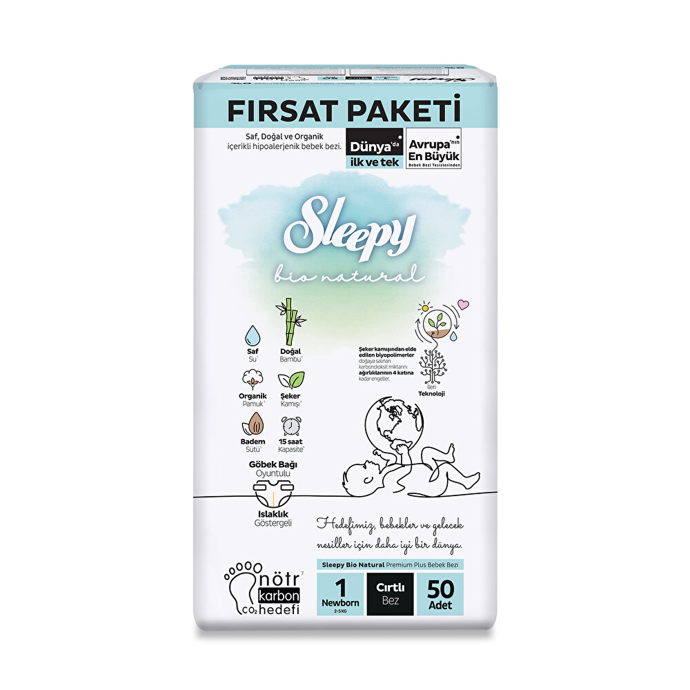 Bio Natural Bebek Bezi Fırsat Paketi 1 Beden 50 Adet