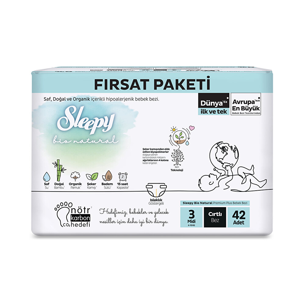 Bio Natural Bebek Bezi Fırsat Paketi 3 Beden 42 Adet