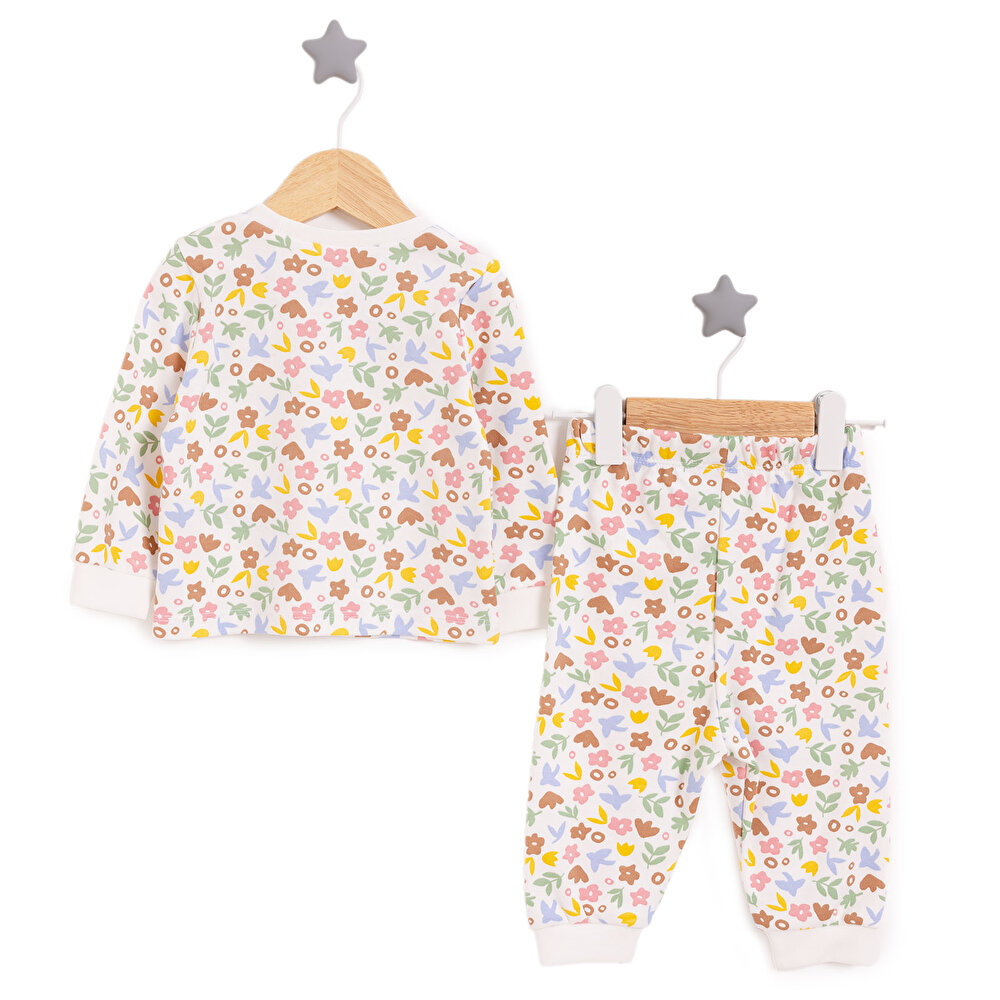 Bisiklet Yaka Çiçek Renkli Pijama Takımı Kız Bebek