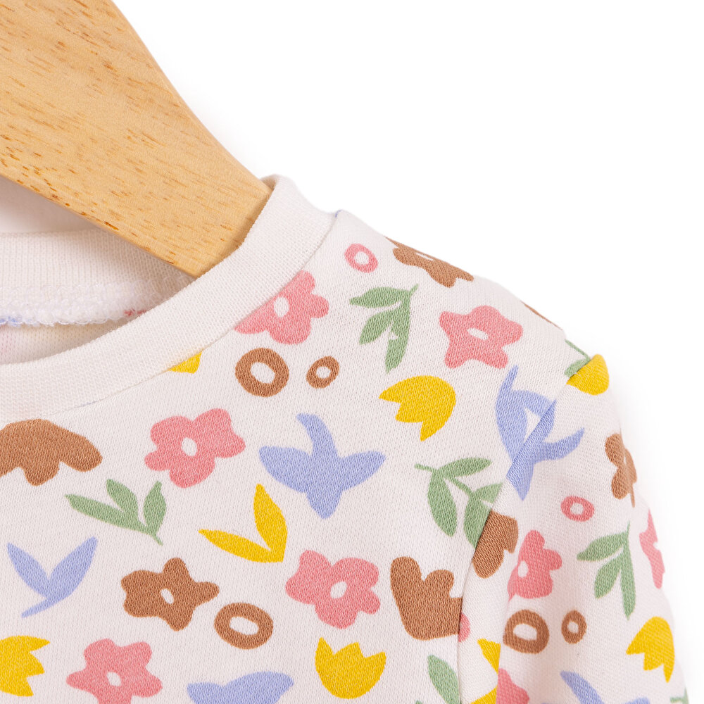 Bisiklet Yaka Çiçek Renkli Pijama Takımı Kız Bebek