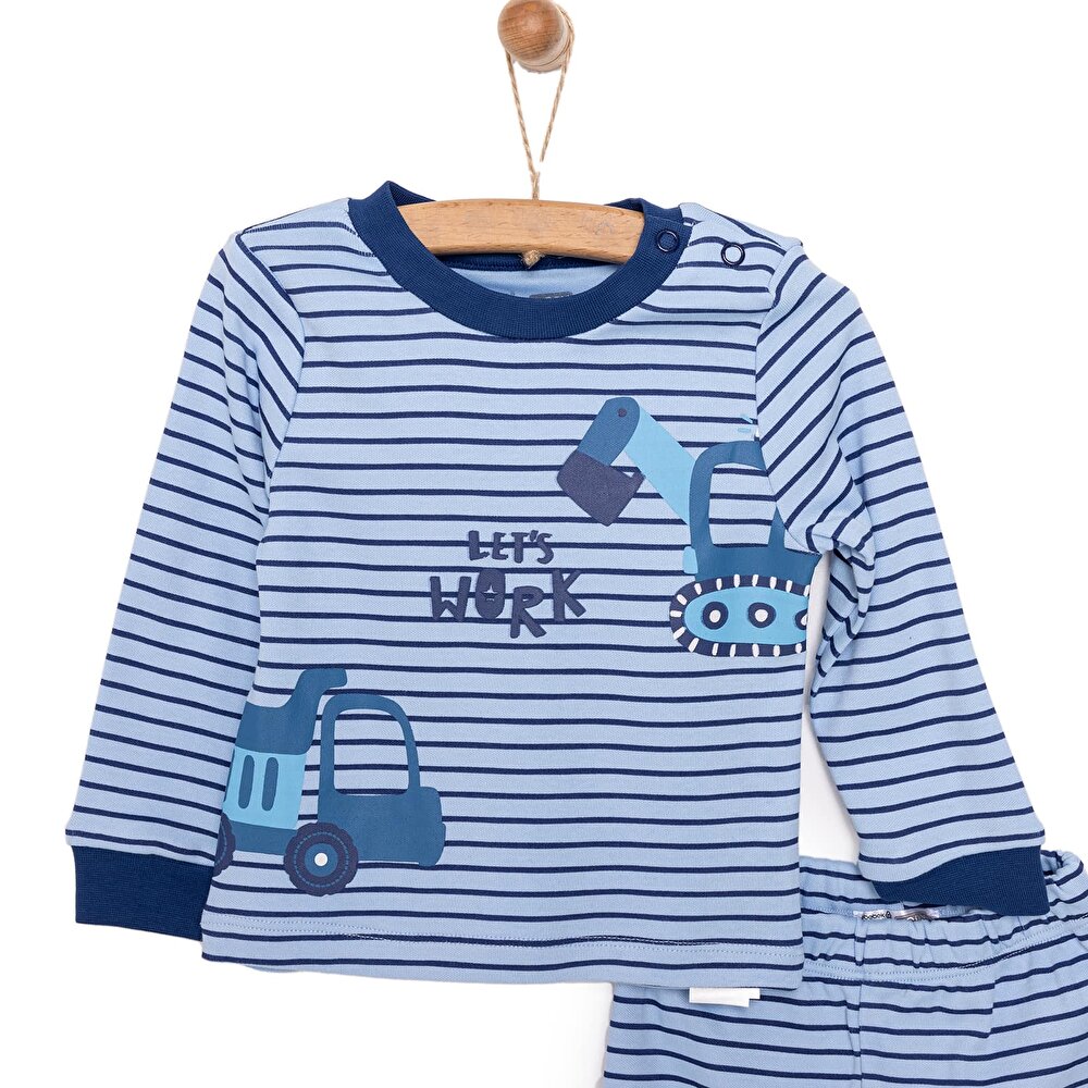 Erkek Bebek  Pijama takımı  Kepçe Desenli Bisiklet Yaka Uzun Kol Koyu Mavi