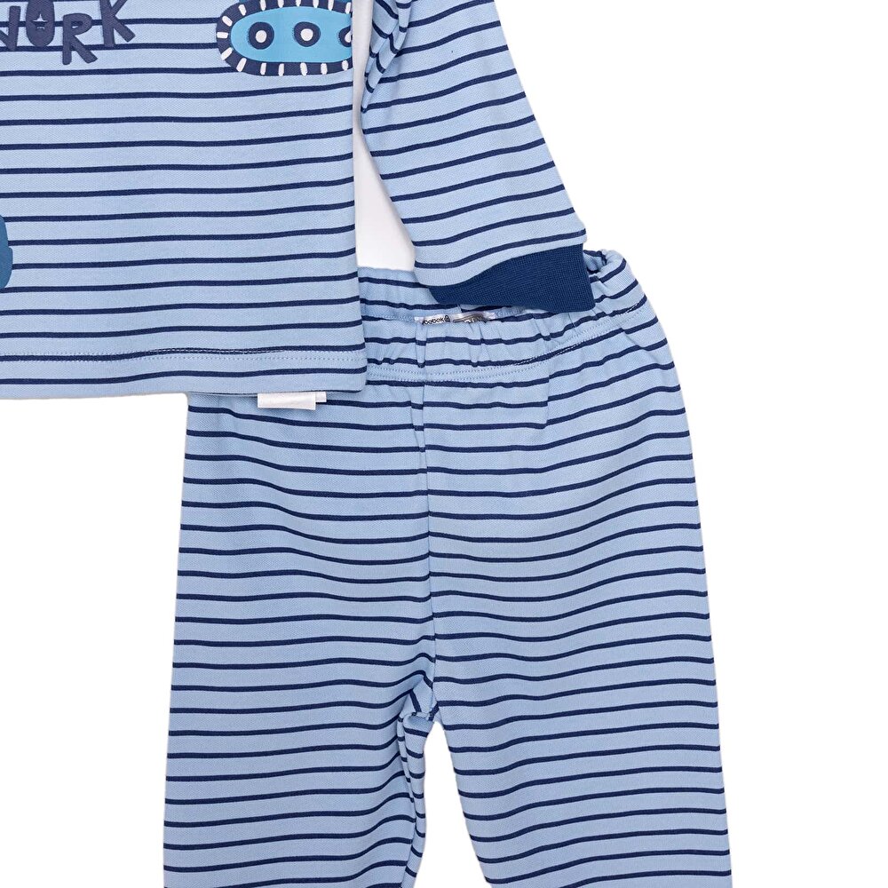 Erkek Bebek  Pijama takımı  Kepçe Desenli Bisiklet Yaka Uzun Kol Koyu Mavi