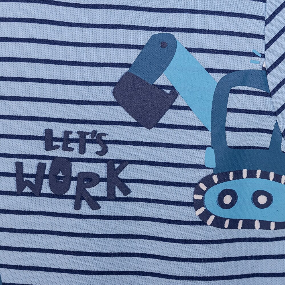 Erkek Bebek  Pijama takımı  Kepçe Desenli Bisiklet Yaka Uzun Kol Koyu Mavi