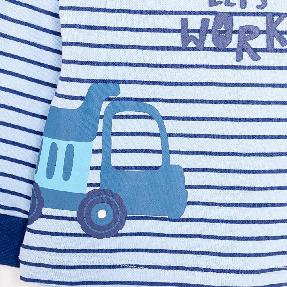 Erkek Bebek  Pijama takımı  Kepçe Desenli Bisiklet Yaka Uzun Kol Koyu Mavi