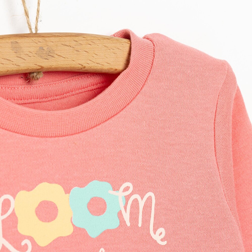 Kız Bebek Pijama Takım İnterlok Kumaş Fermuar Bisiklet Yaka Uzun Kol Ekru