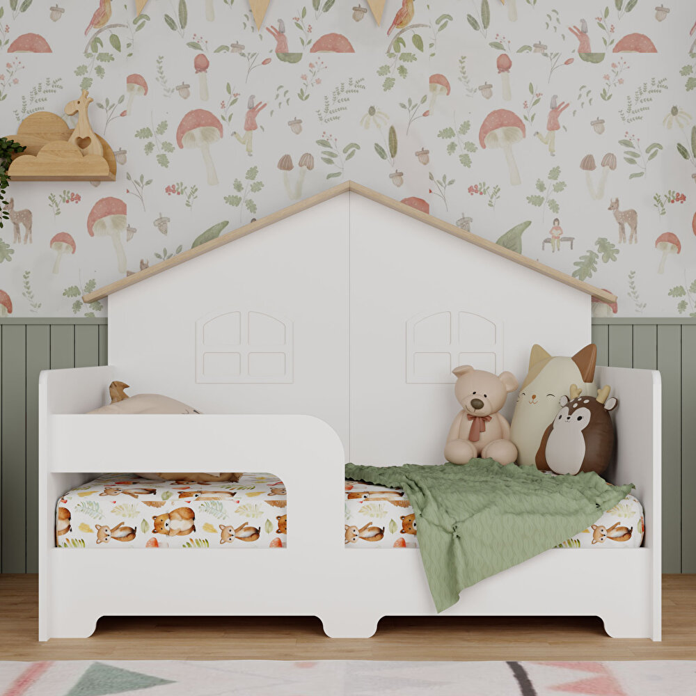 Montessori Arkası Çatılı Karyola 80x130 cm Beyaz